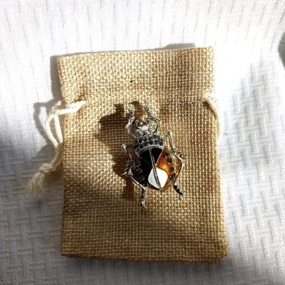 Brown Beetle Enamel Rhinestone Pin Broach - Picture 3 of 3